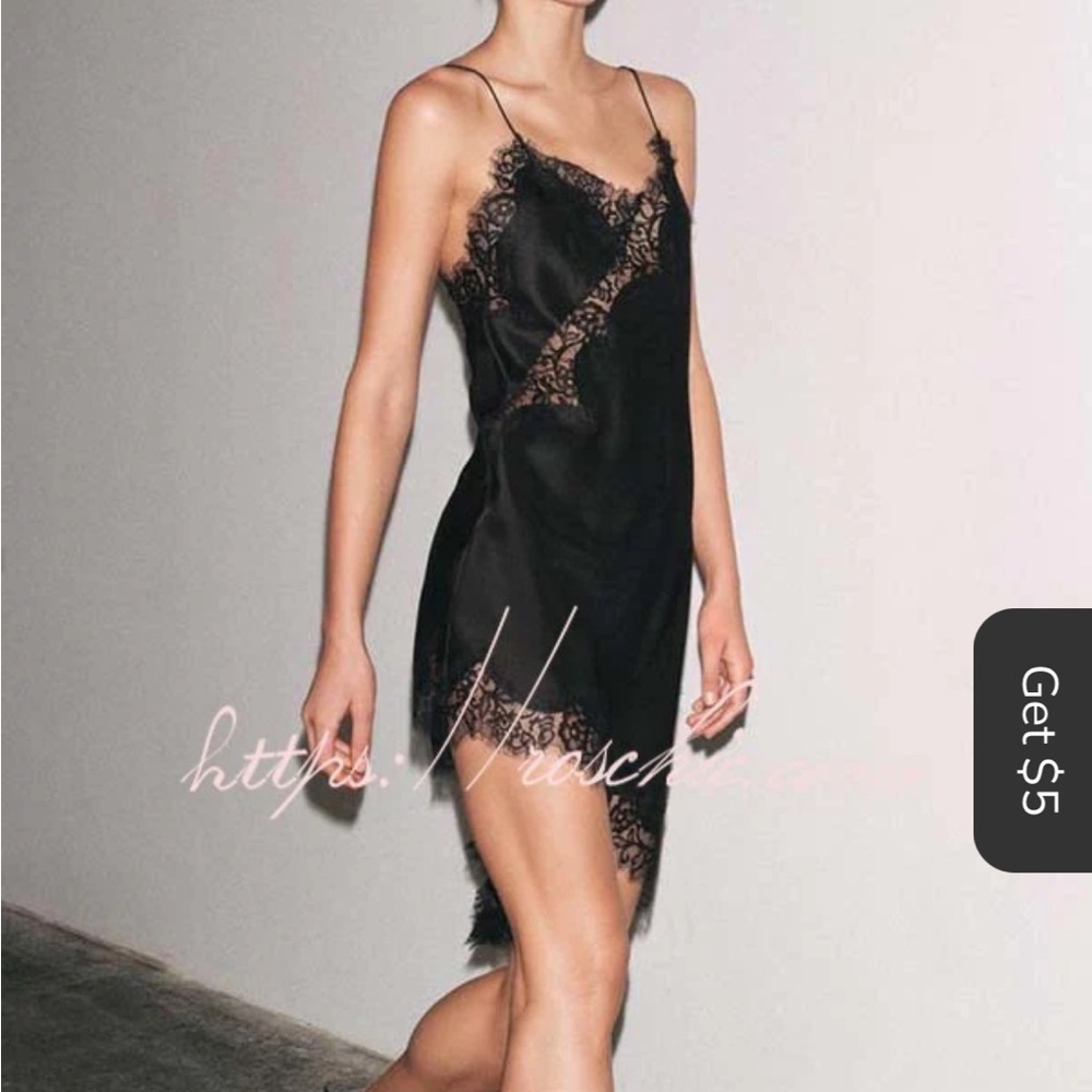 Elegant Brown
Eloise Satin Lace Trim Vneck Asymmetrical hem Slip Mini Dress